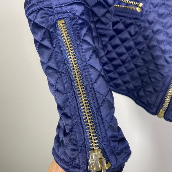 Dolce Cabo Women's Navy Quilted Full Zip Jacket Short XL Gold Zipper Detail! - Picture 2 of 4